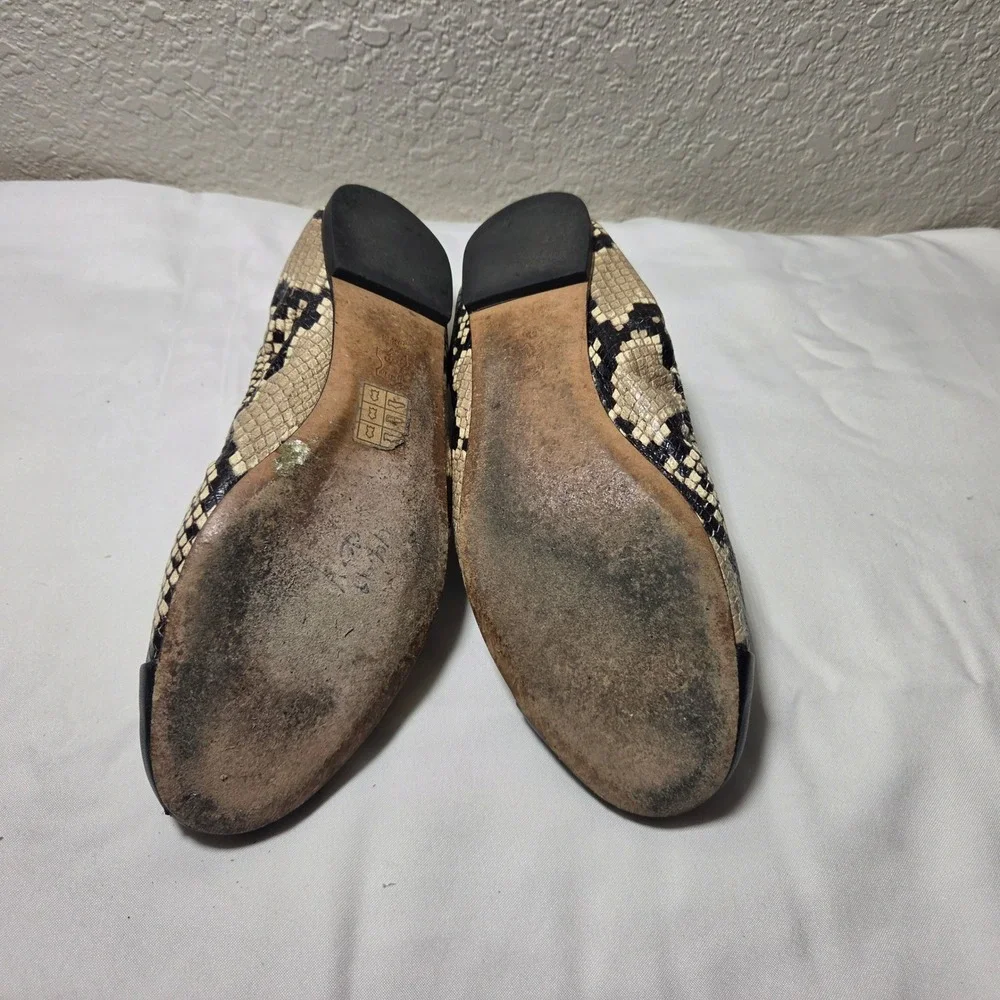 Tory Burch Minnie Snake Embossed Leather Ballet Flats Black Cap Toe 9.5M 7149